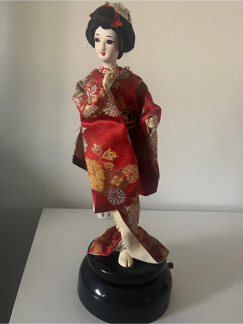 Red and Gold Japanese-Style Porcelain Geisha Figurine